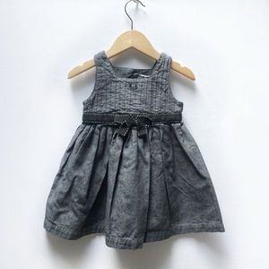 Lili Gaufrette 18M Girls Gray Cotton Dress Bow Waist Party Holiday Outfit